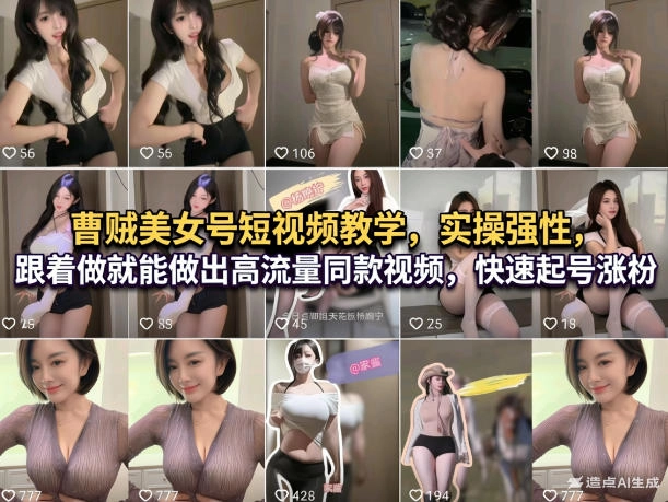 曹贼美女号短视频教学，实操性强，跟着做就能做出高流量同款视频，快速起号涨粉-黑猫博客