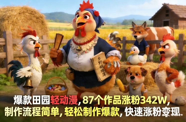 爆款田园轻动漫，87个作品涨粉342W，制作流程简单，轻松制作爆款，快速涨粉变现-黑猫博客