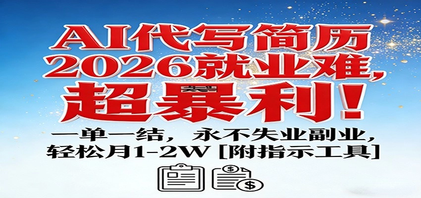 AI代写简历，2026就业难，超暴利！一单一结，永不失业副业，轻松月1-2W【附指令工具】-黑猫博客