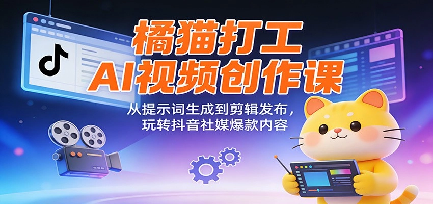 橘猫打工AI视频创作课：从提示词生成到剪辑发布，玩转抖音社媒爆款内容-黑猫博客