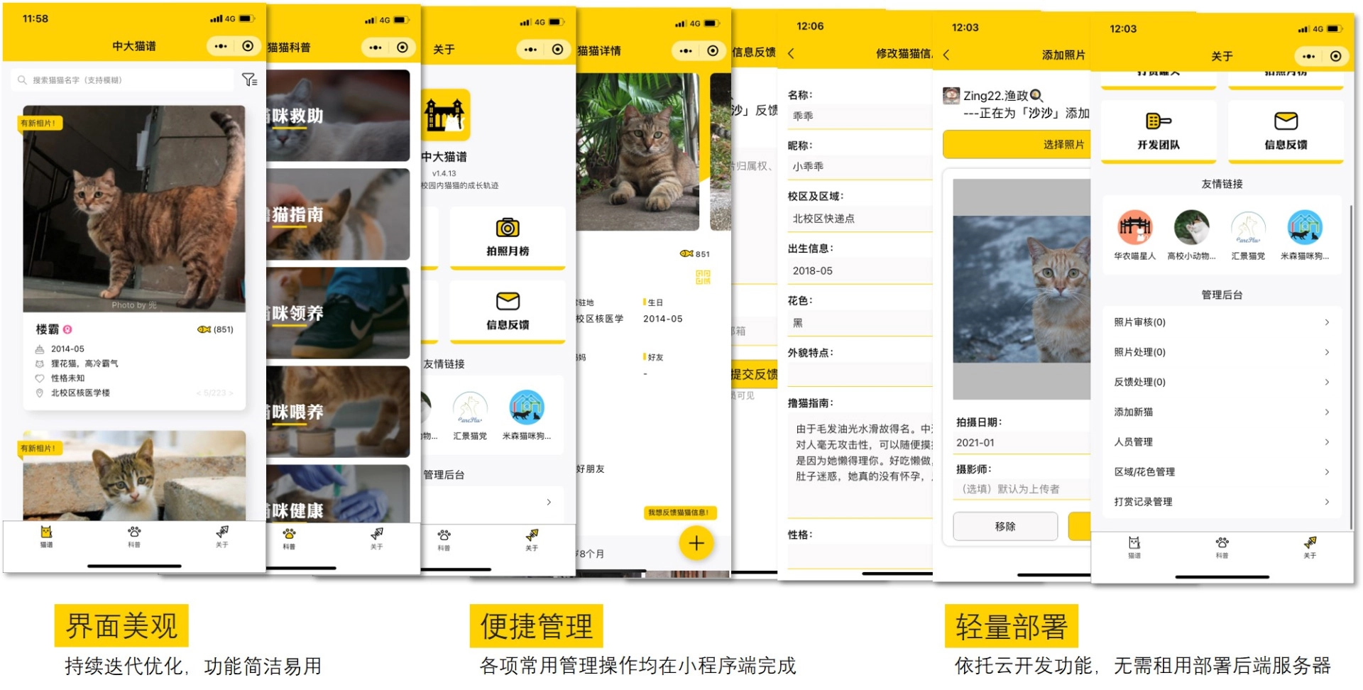 校园流浪猫记录档案小程序模板-黑猫博客