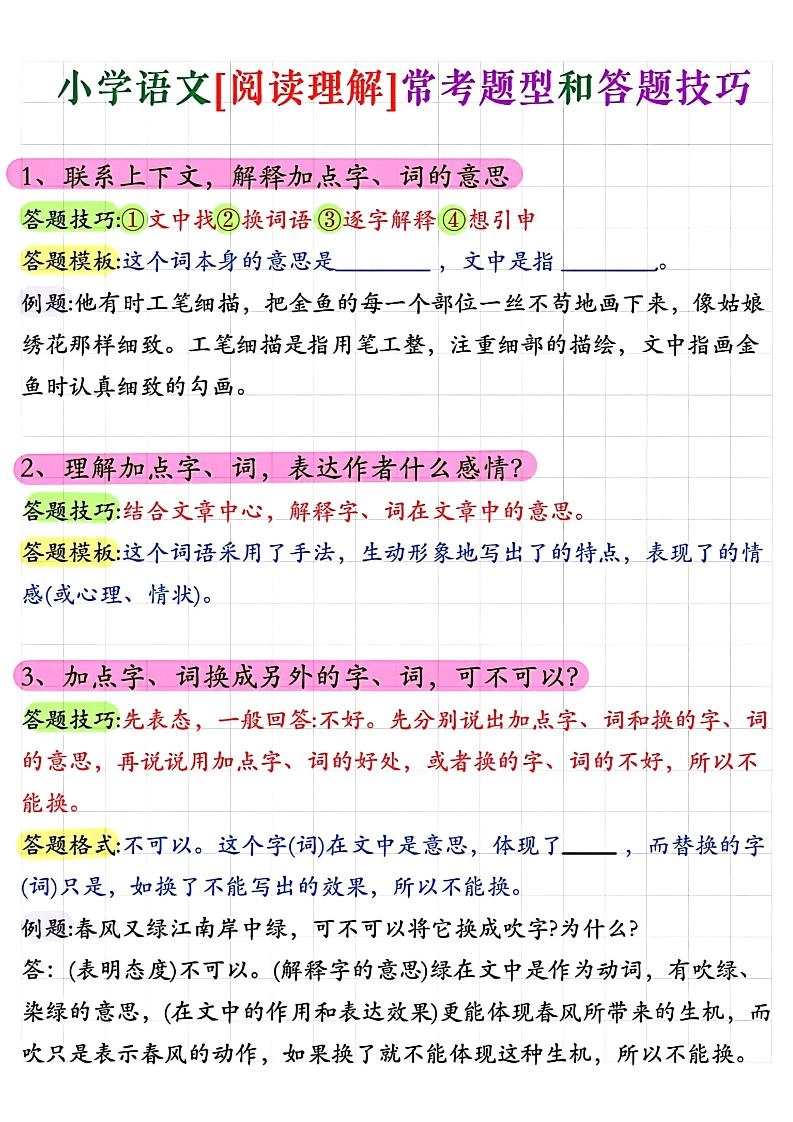 小学阅读理解常考题型答题技巧-小升初语文-黑猫博客