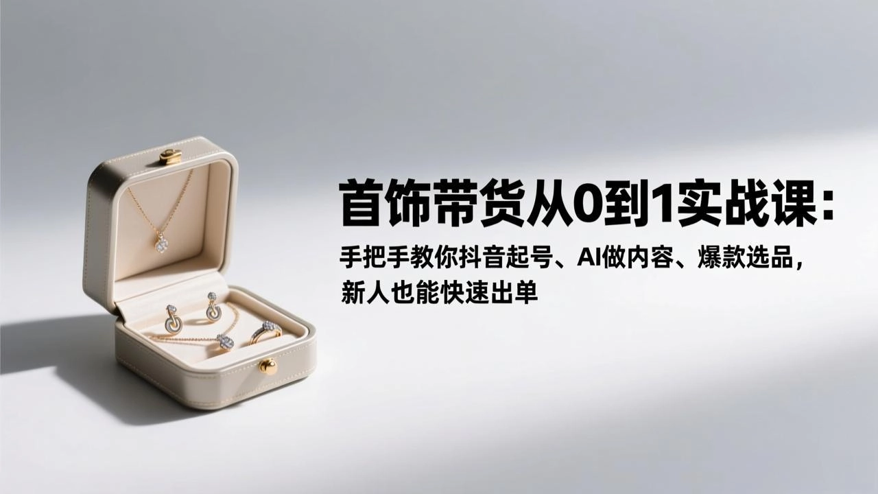 首饰带货从0到1实战课：手把手教你抖音起号、AI做内容、爆款选品，新人也能快速出单-黑猫博客
