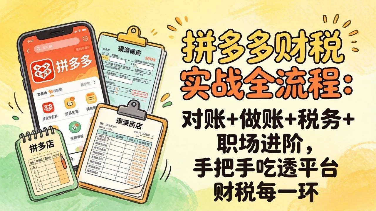 （17678期）拼多多财税实操全流程：对账+做账+税务+职场进阶，手把手吃透平台财税每一环-黑猫博客
