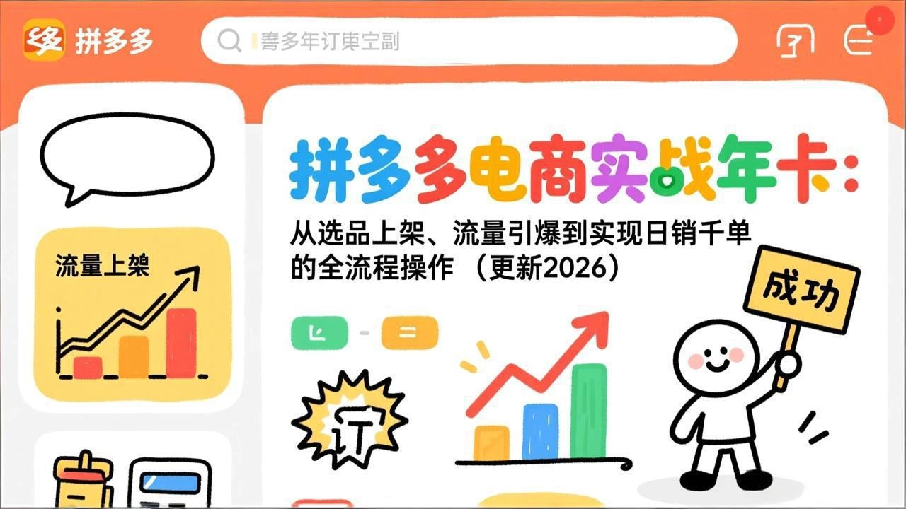 拼多多电商实战年卡：从选品上架、流量引爆到实现日销千单的全流程操作(更新2026-黑猫博客