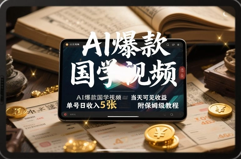 AI爆款国学视频，独家起号方法，小白直接上手，当天可见收益，单号日收入5张+附保姆级教程-黑猫博客